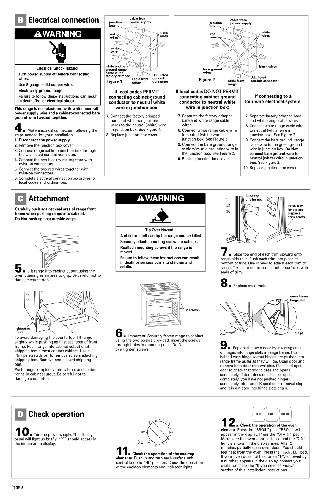 Whirlpool 3191799 installation instructions Attachment, Check operation, If local codes Permit 