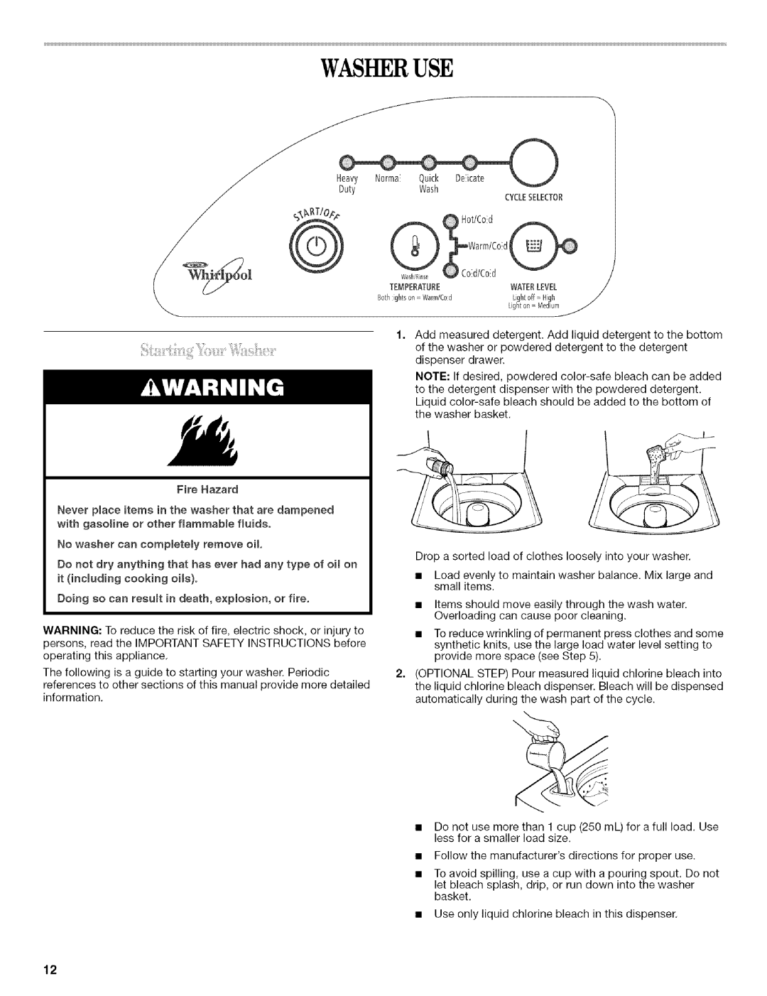 Whirlpool 326035915 manual Washeruse 