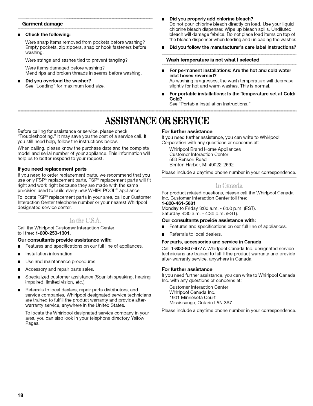 Whirlpool 326035915 manual Assistanceorservice 