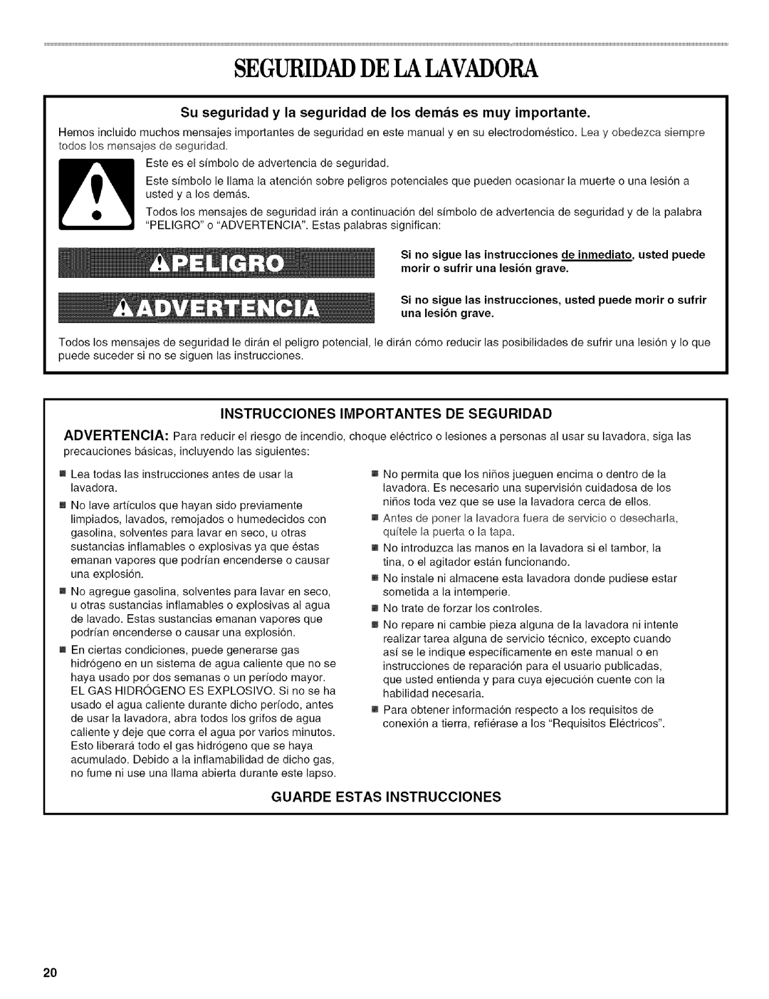 Whirlpool 326035915 manual Seguridaddelalavadora, Su seguridad y la seguridad de los demas es muy importante 