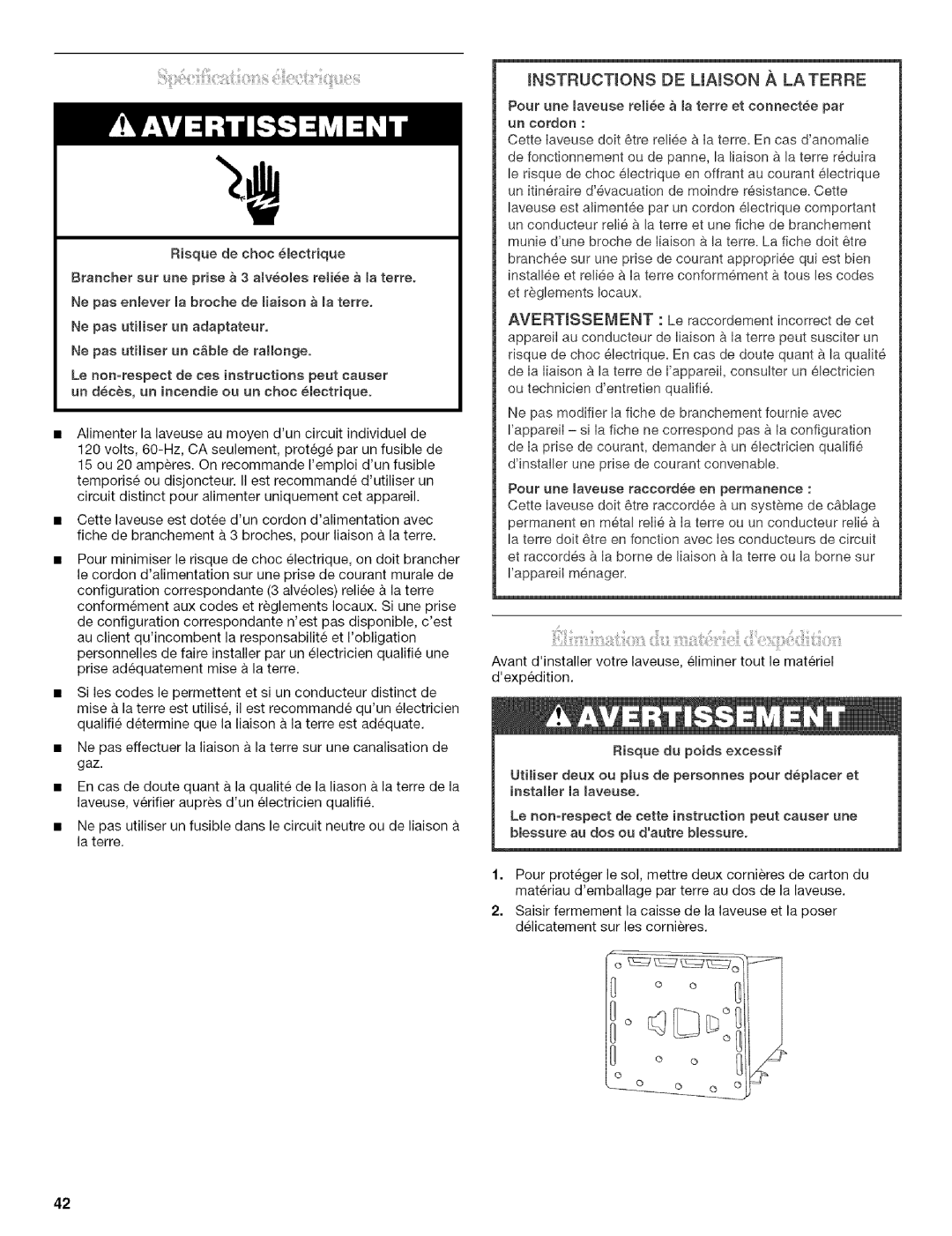 Whirlpool 326035915 manual MNSTRUCTmONS DE LmAmSON , LA Terre 