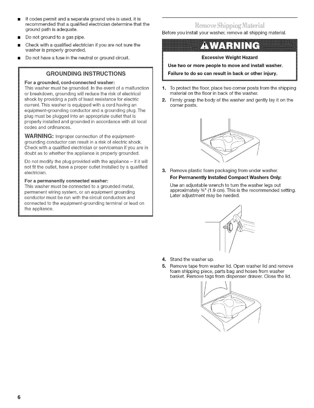 Whirlpool 326035915 manual Donothavefuseintheneutralorgroundcircuit, For Permanently Installed Compact Washers Only 