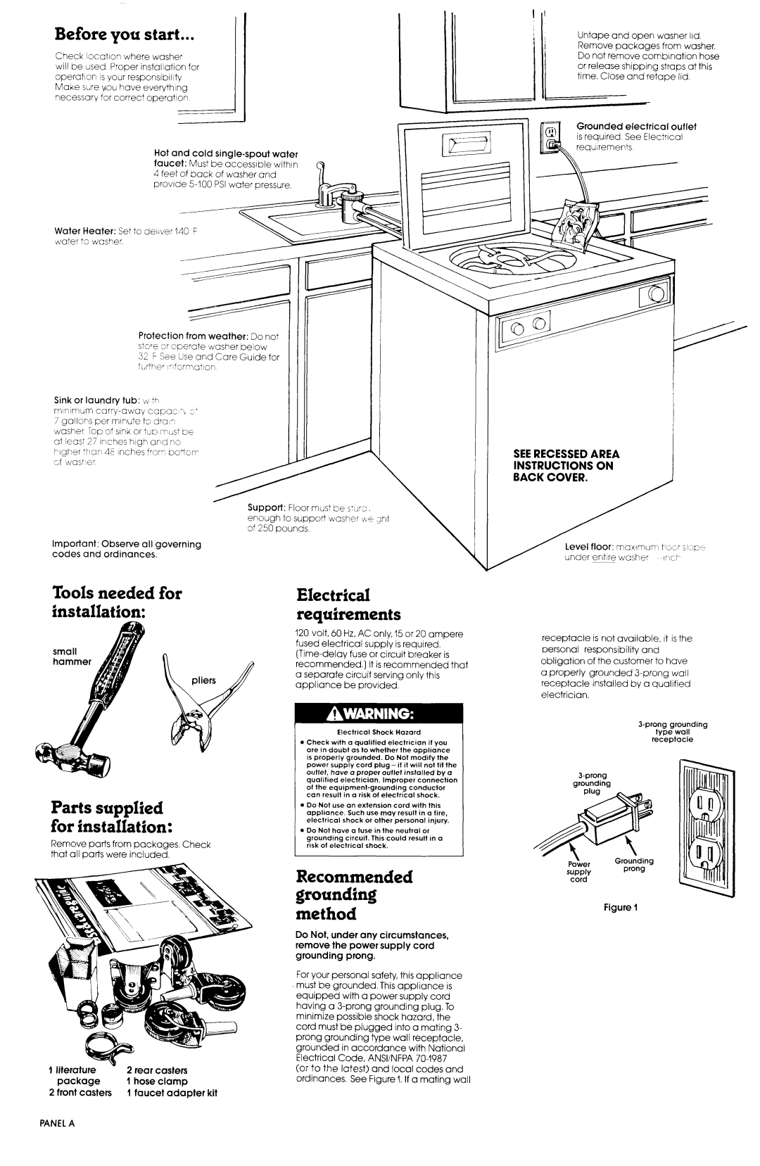 Whirlpool 334702G manual Before you Start, Tools needed for installation, Parts supplied for installation 