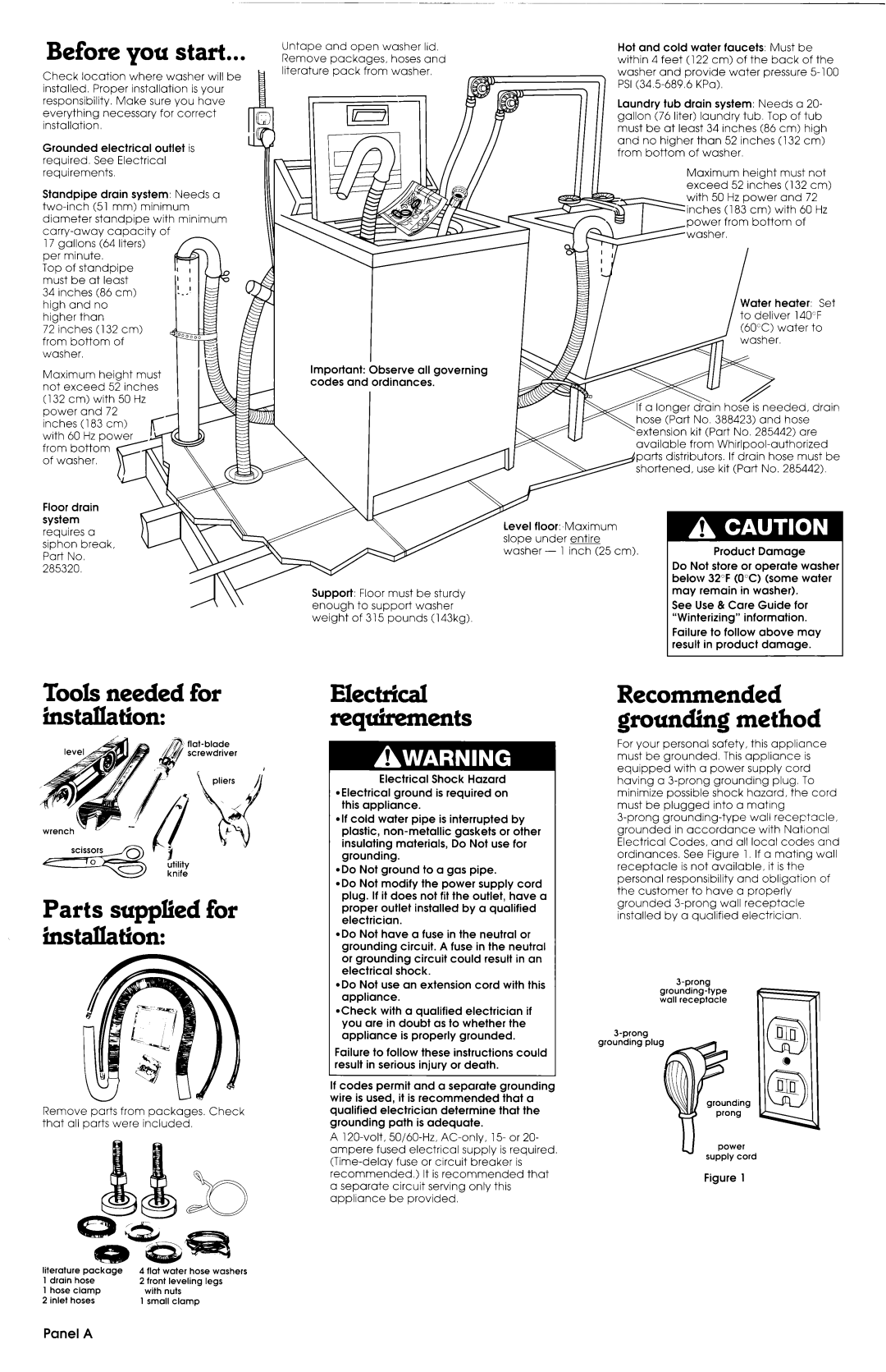 Whirlpool 3358968 Before you start, Tools needed for ifkstallation, Parts supplied for installation 