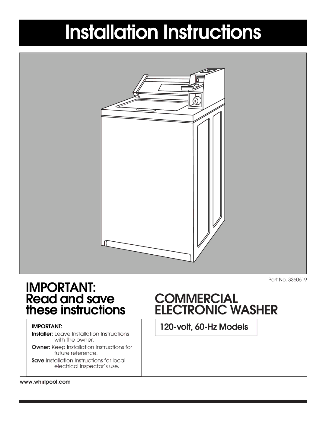 Whirlpool 3360619 installation instructions Installation Instructions 