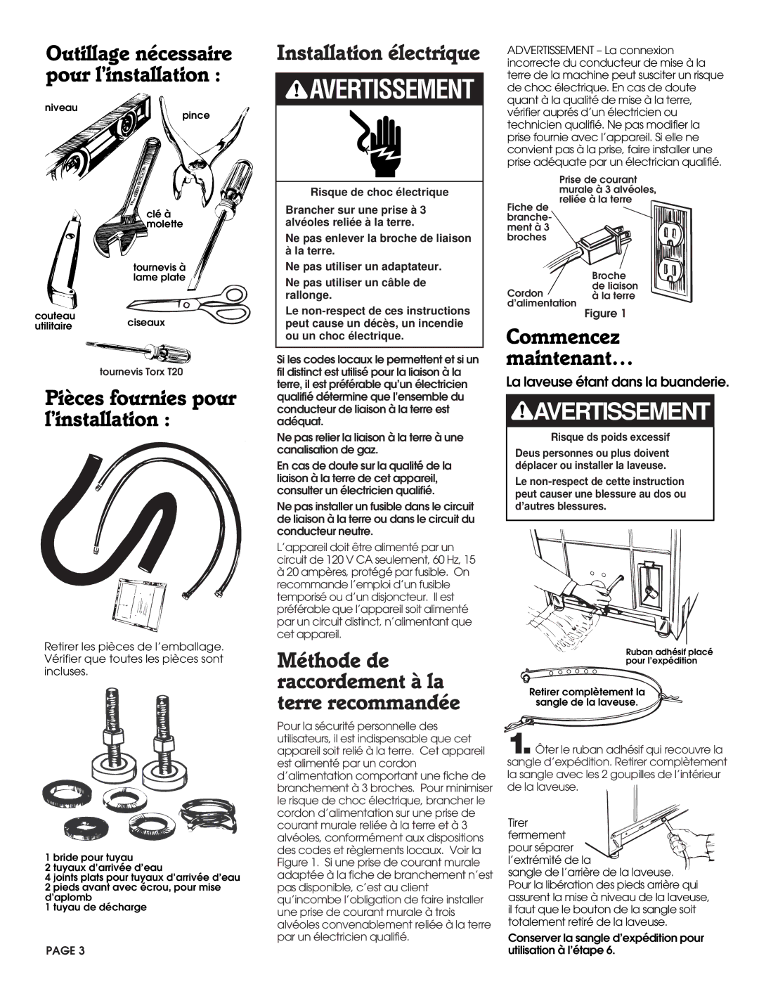 Whirlpool 3360619 Pièces fournies pour l’installation, Installation électrique, Commencez maintenant… 