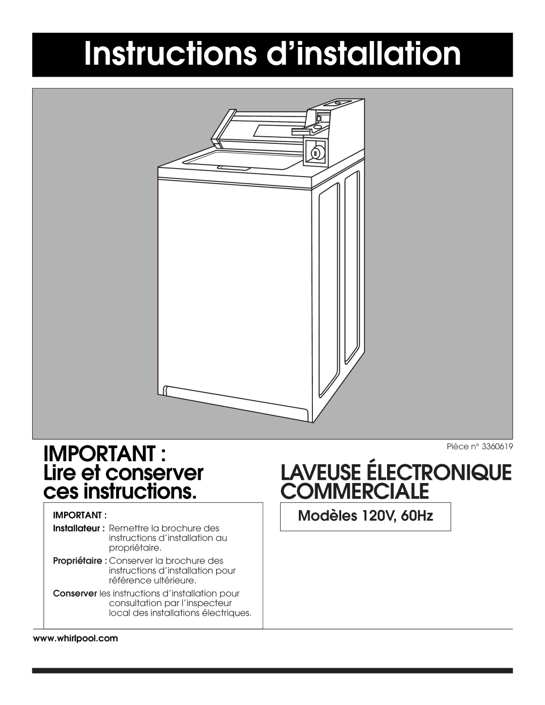 Whirlpool 3360619 installation instructions Instructions d’installation 