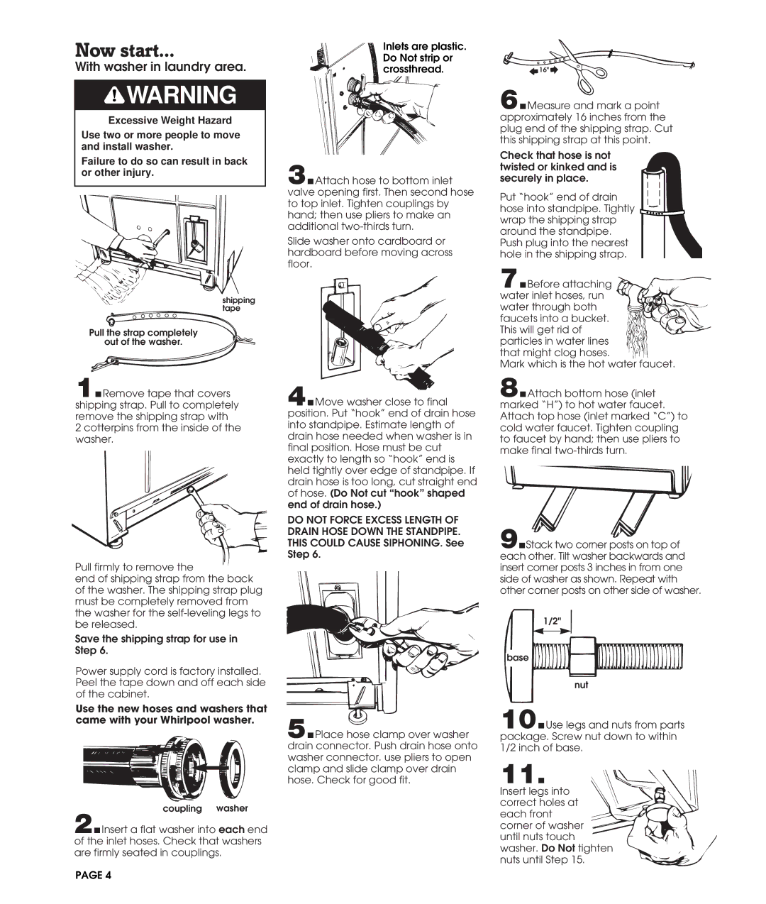 Whirlpool 3360620 installation instructions Now start, With washer in laundry area 