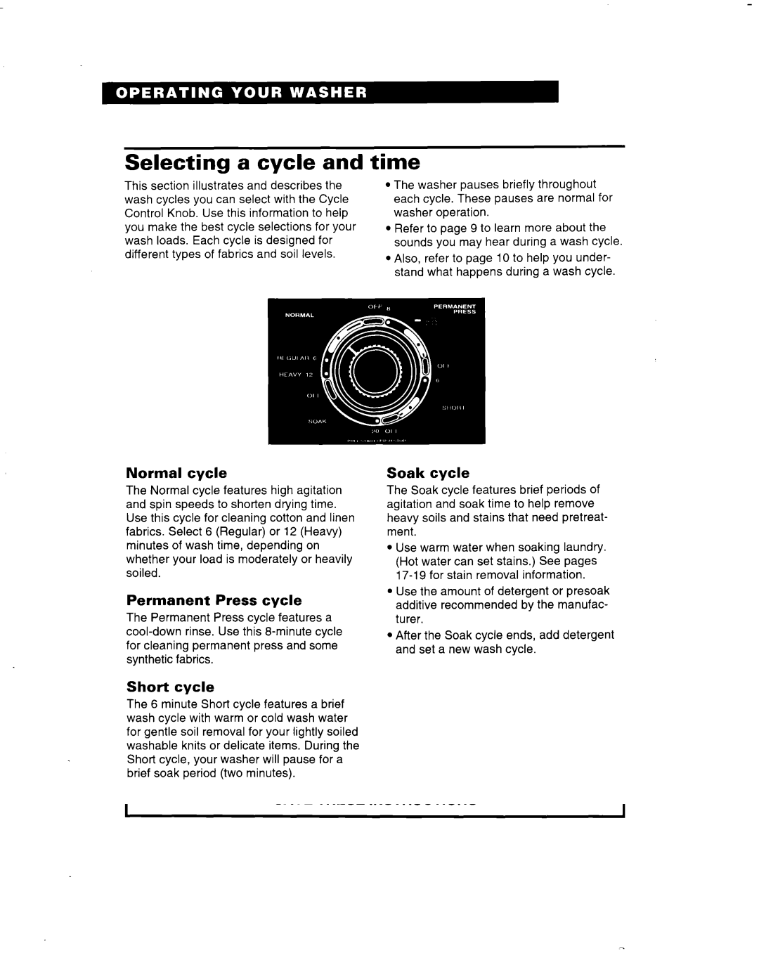 Whirlpool 3363560 warranty Selecting a cycle, Time 