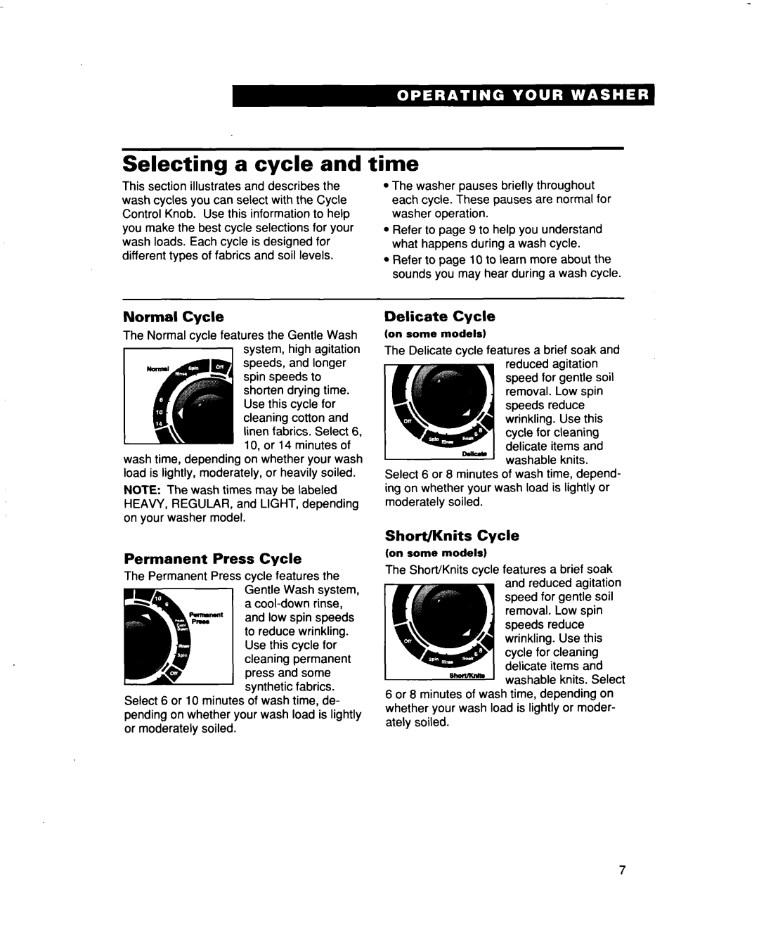 Whirlpool 3363562 warranty Selecting a cycle, Time 