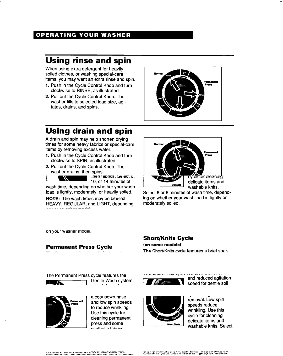 Whirlpool 3363562 warranty Using rinse and spin, Using drain and spin 