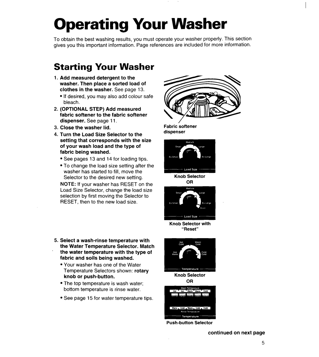 Whirlpool 3363834 warranty Operating Your Washer, Starting Your Washer 