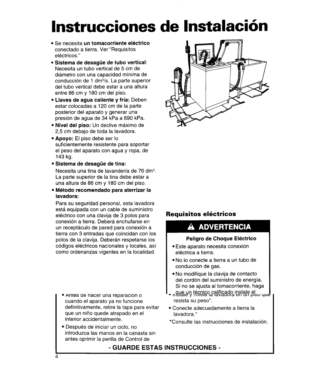 Whirlpool 3366859 warranty Lnstrucciones de Instalacibn, Requisitos ektricos 