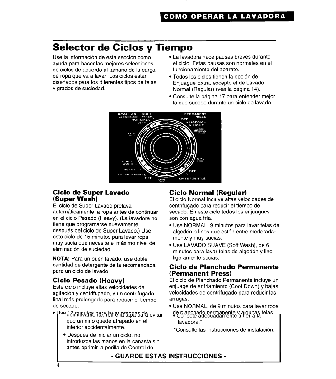 Whirlpool 3366859 Selector de Ciclos y Tiempo, Ciclo de Super Lavado Super Wash, Ciclo Pesado Heavy, Ciclo Normal Regular 