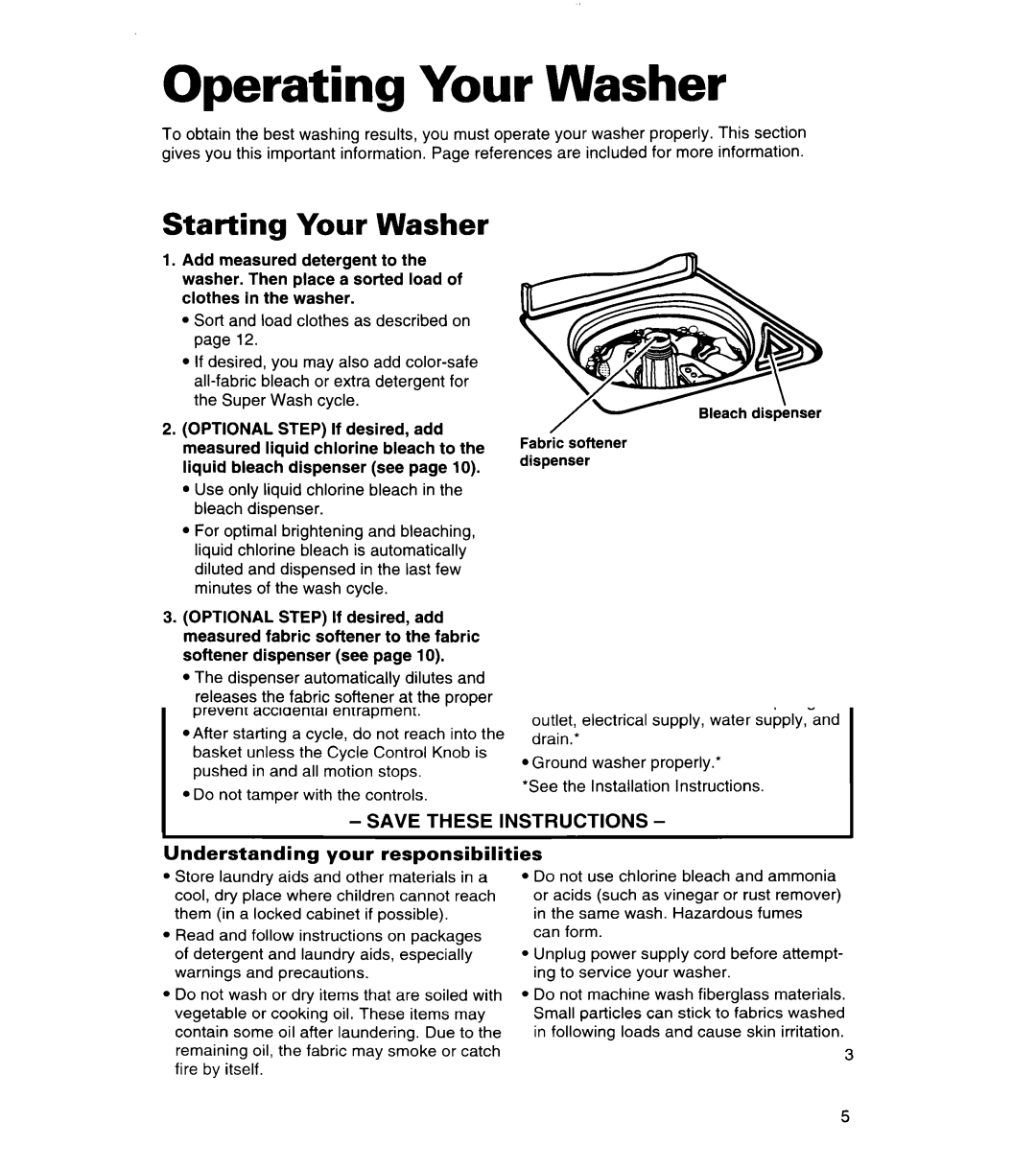 Whirlpool 3366859 warranty Operating Your Washer, Starting Your Washer 