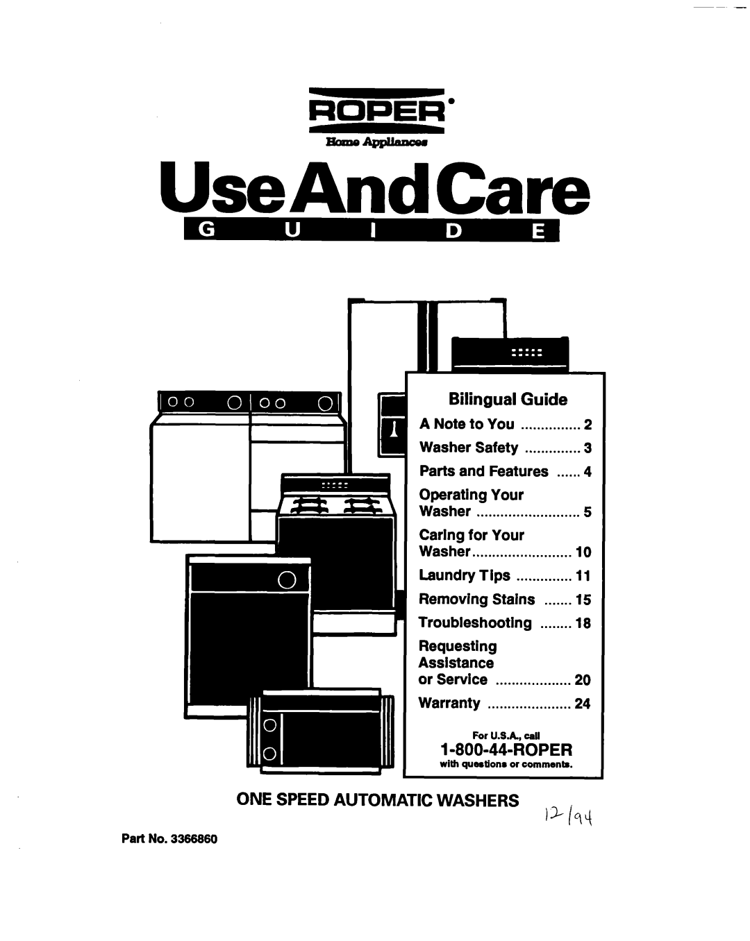 Whirlpool 3366860 warranty UseAndCare 