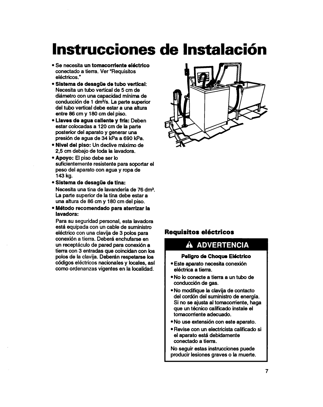 Whirlpool 3366860 warranty Lnstrucciones, De Instalacibn, Requisitos ektricos 