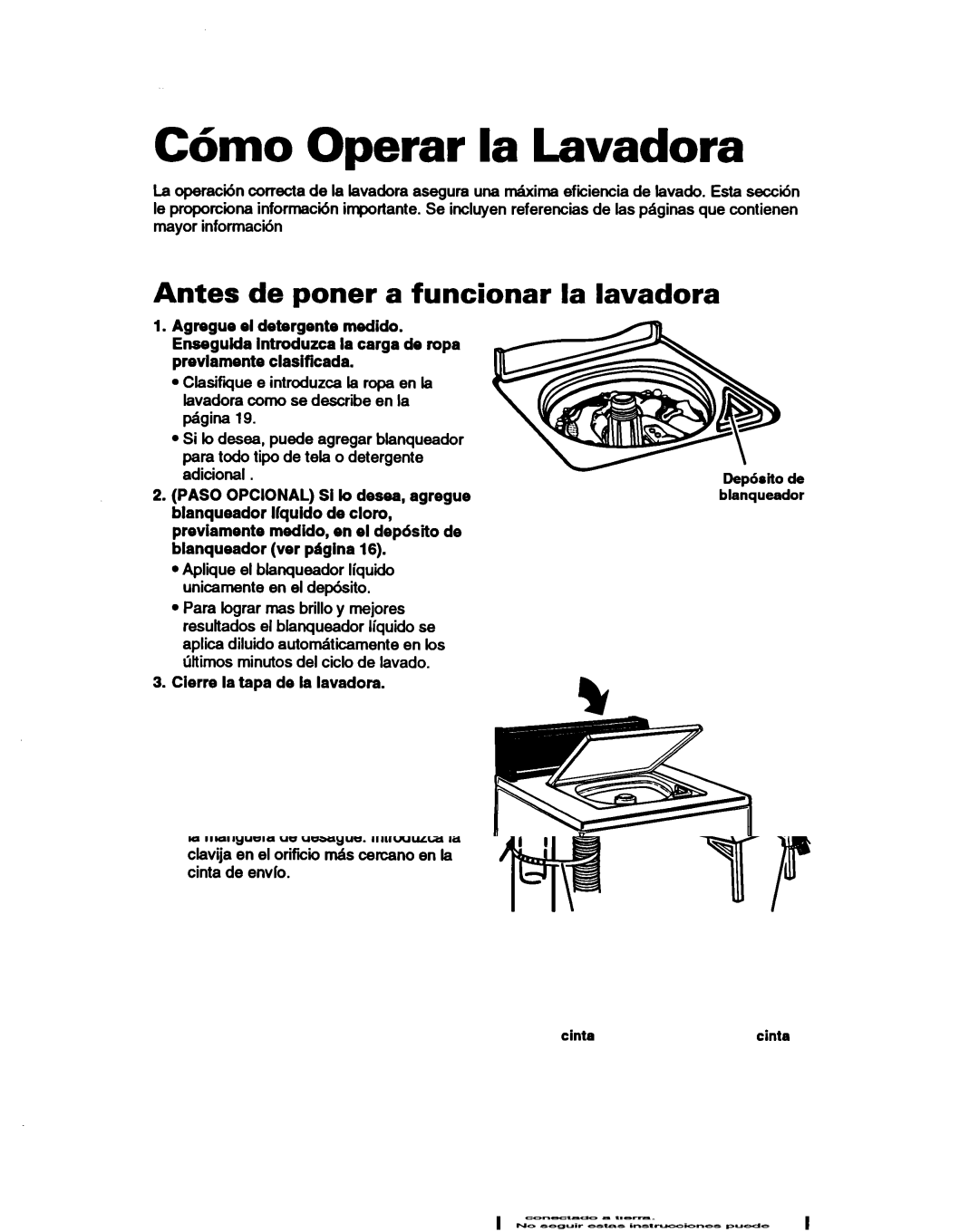 Whirlpool 3366860 warranty C6mo Operar la Lavadora, Antes de poner a funcionar la lavadora, Cierre la tapa de la lavadora 