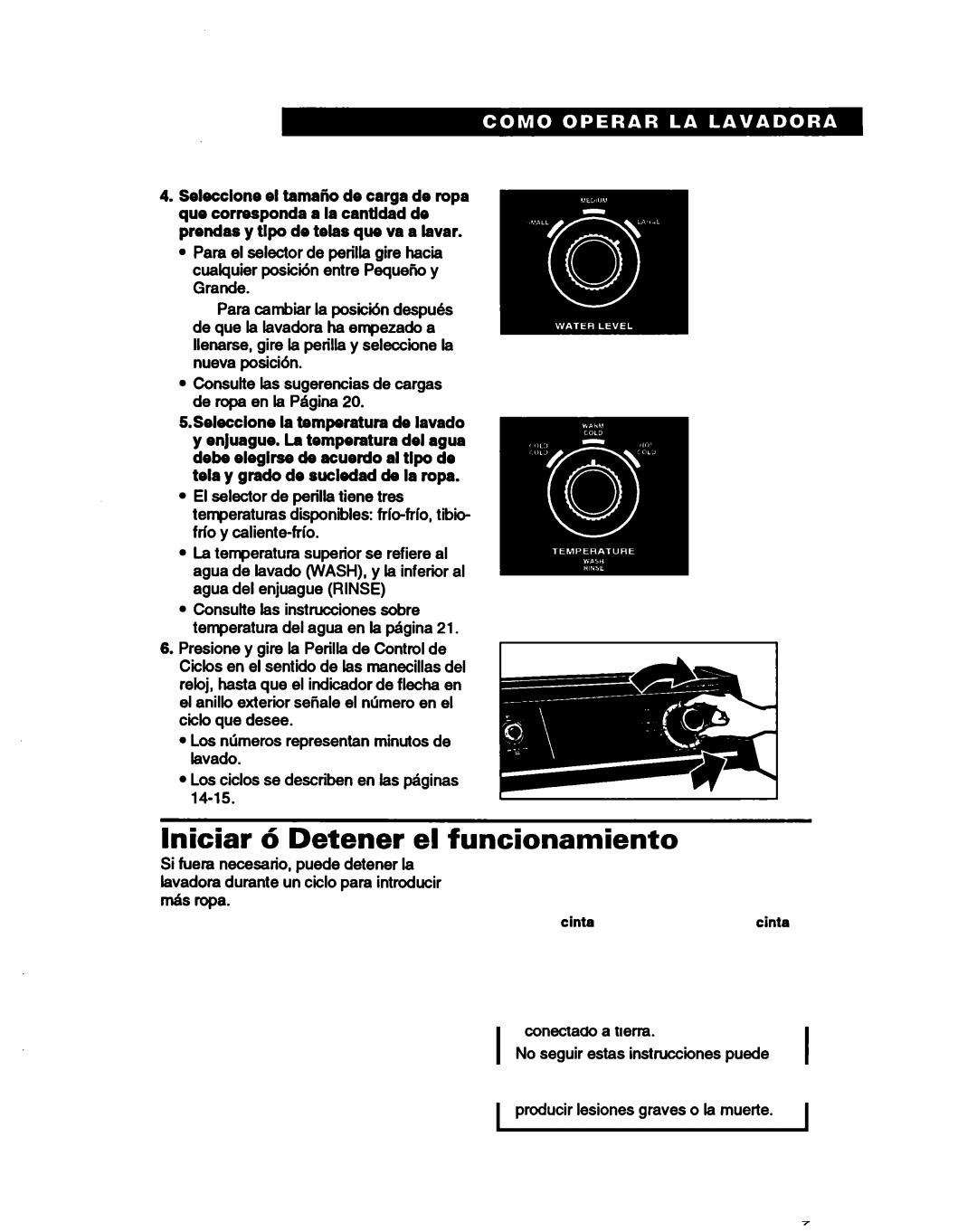 Whirlpool 3366860 warranty Iniciar 6 Detener el funcionamiento 