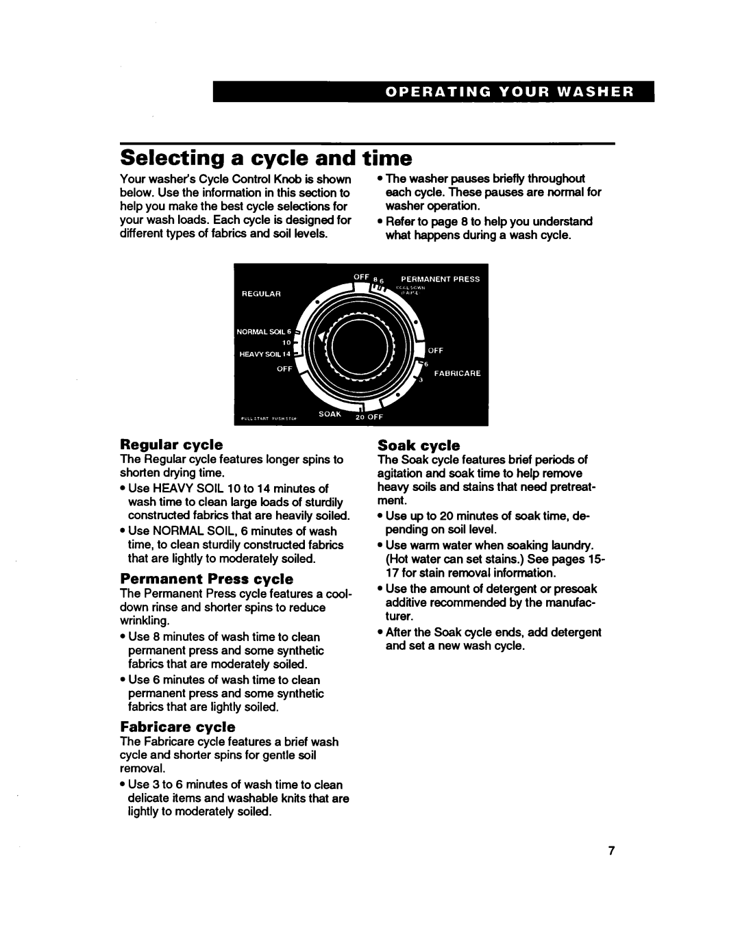 Whirlpool 3366860 warranty Selecting a cycle, Time 