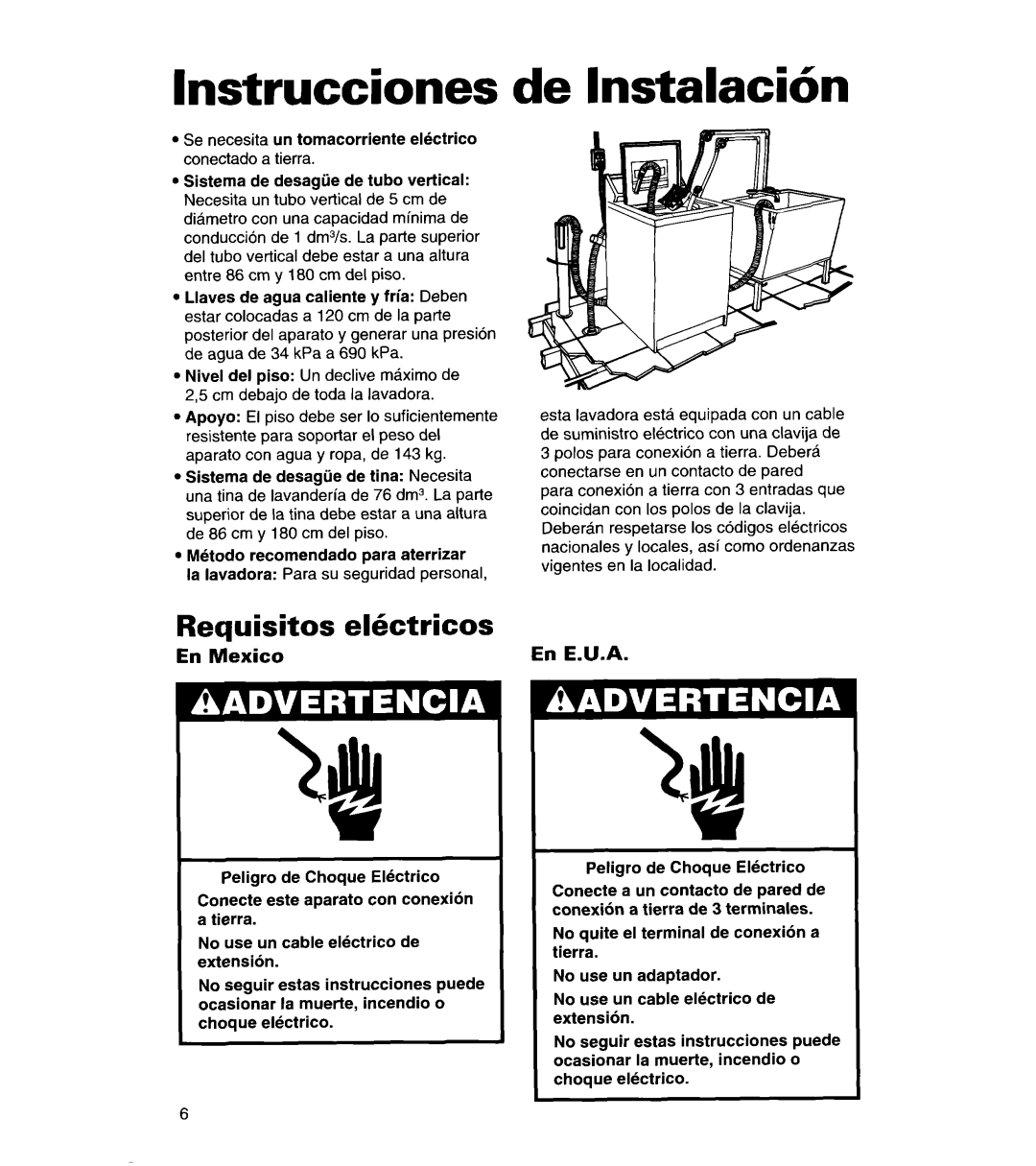 Whirlpool 3366869 warranty Lnstrucciones, De Instalacih, Requisitos Elktricos, En Mexico 