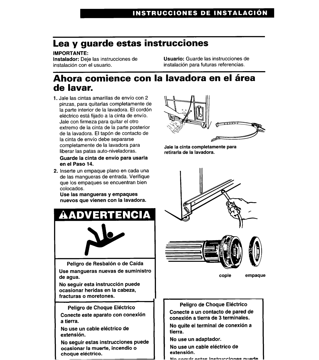 Whirlpool 3366869 warranty Lea y Guarde Estas Instrucciones, Ahora comience con la lavadora en el Srea de lavar, Importante 