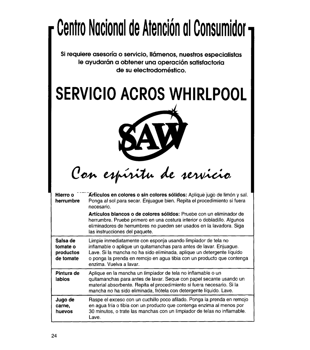 Whirlpool 3366869 warranty CentroNacionaIdeAtenciihalConsumidor, Mexicomonterreyguadalajara 