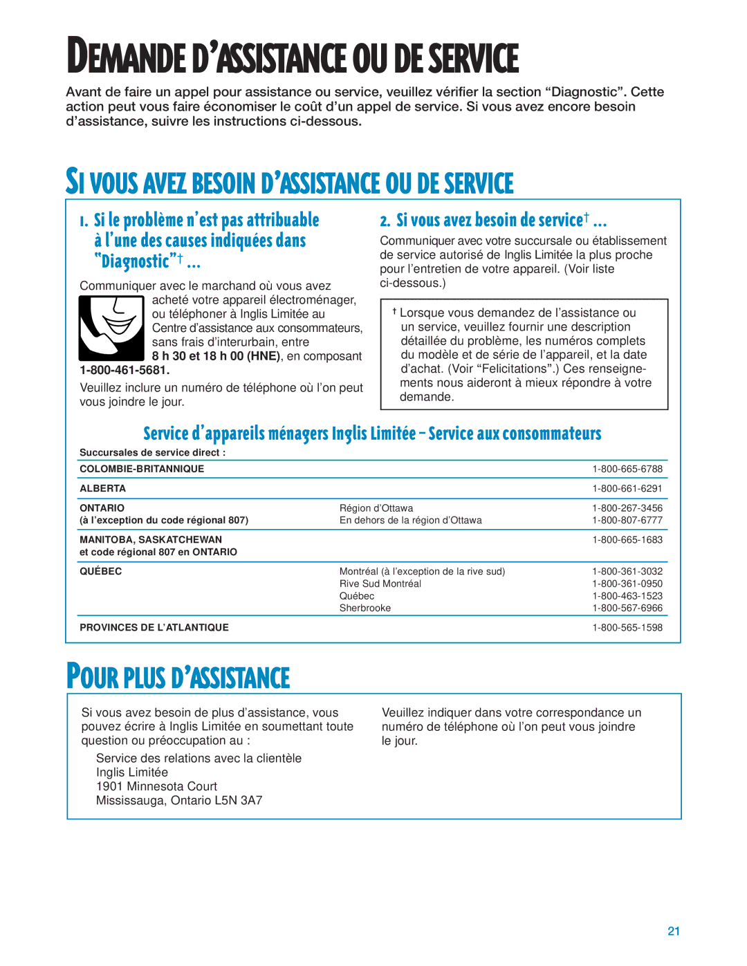 Whirlpool 3366875 warranty Pour Plus Dõassistance, Demande Dõassistance OU DE Service 