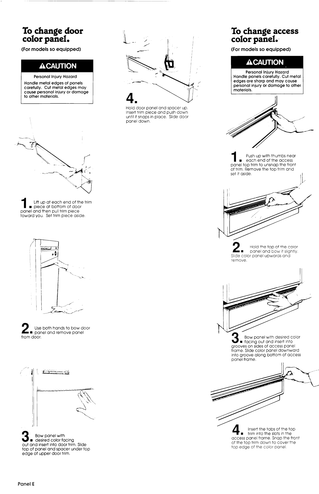 Whirlpool 3369089 To change door color panel, To change access color panel, For models so equipped, Panel E 