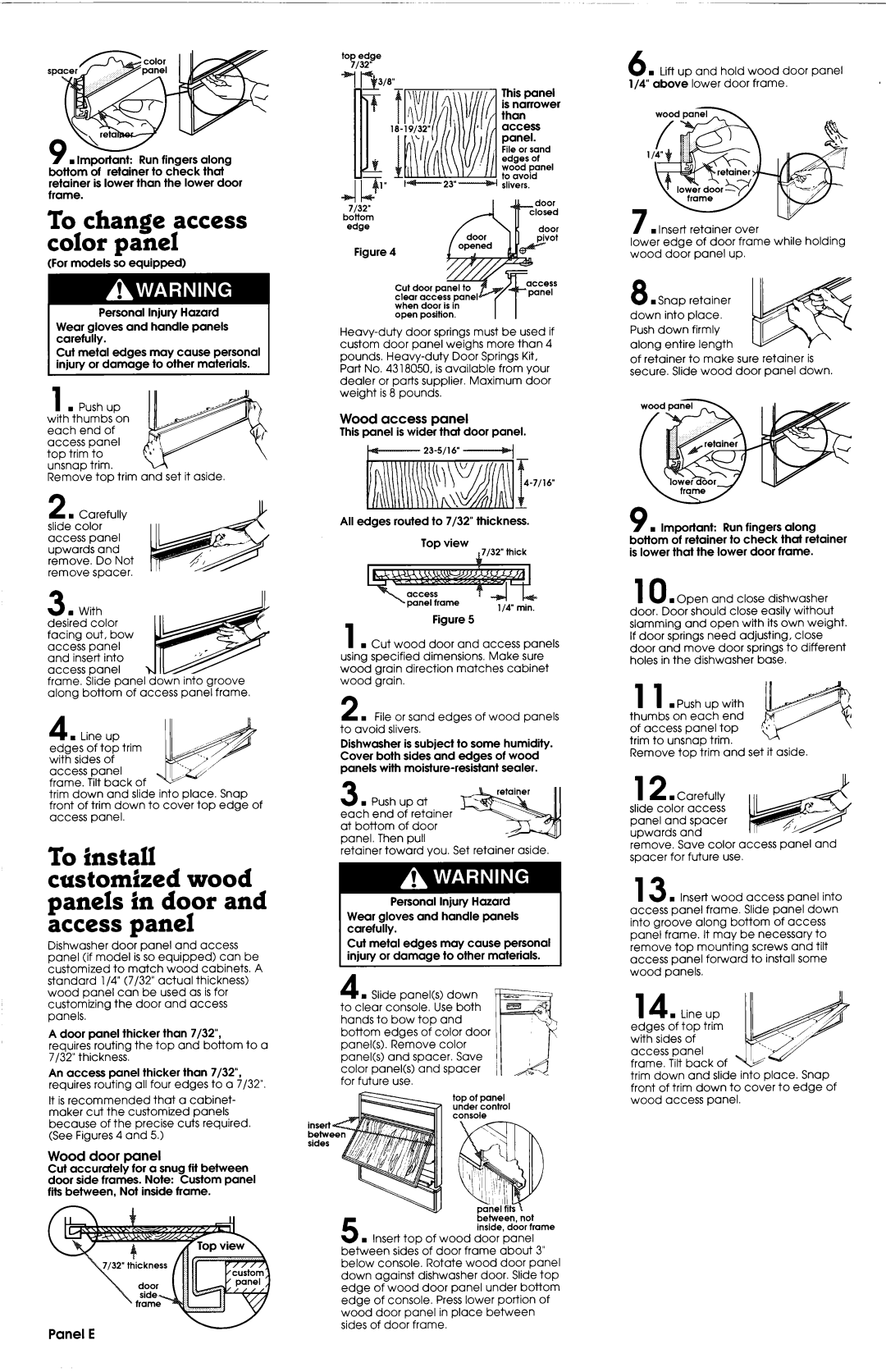 Whirlpool 3369092 REV. A To install customized wood panels in door and access panel, To change access color panel, Panel E 