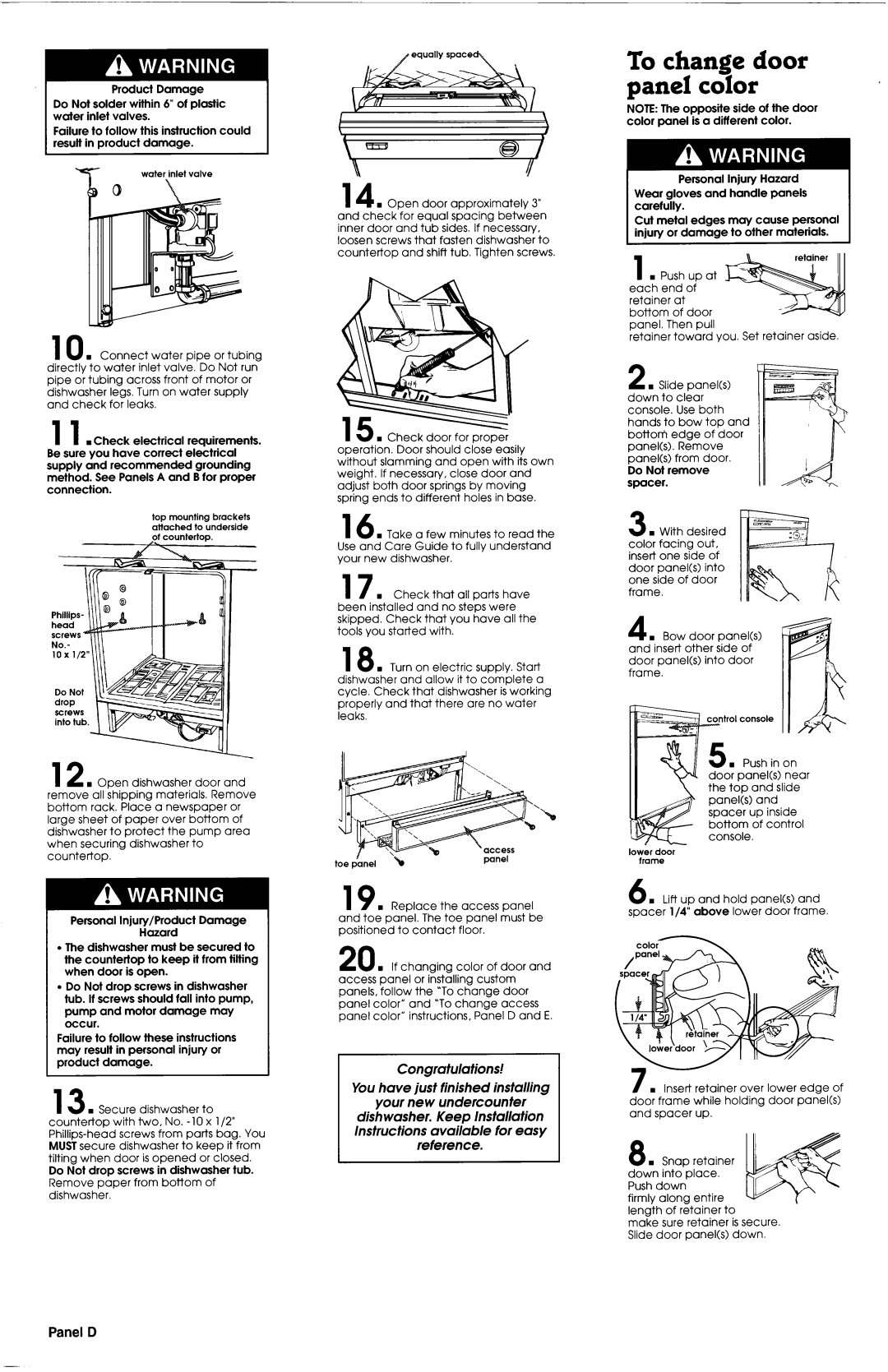 Whirlpool 3369092 REV. A installation instructions To change door panel color, Panel D 