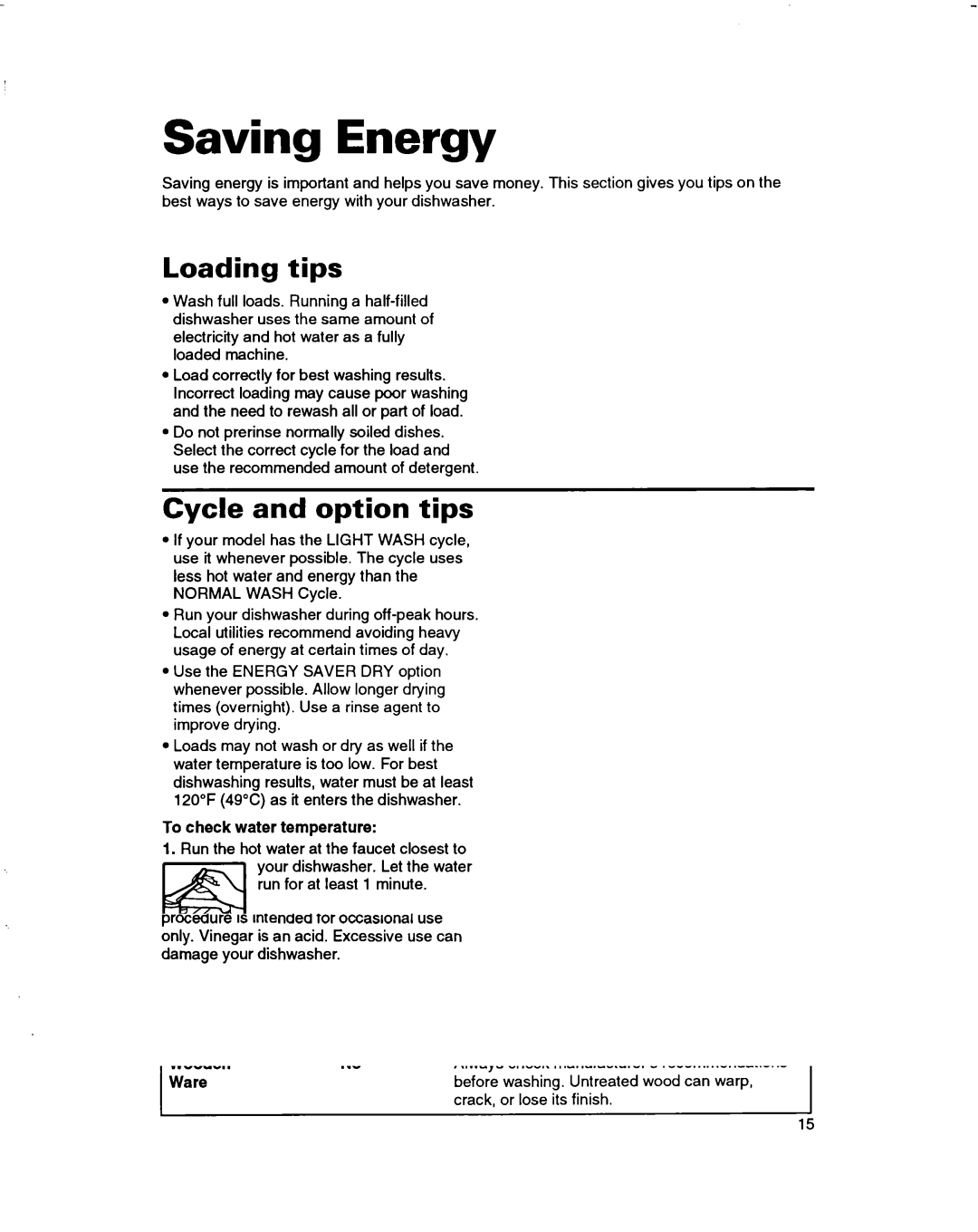 Whirlpool 3376809 warranty Saving Energy, Loading tips, Cycle and option tips 