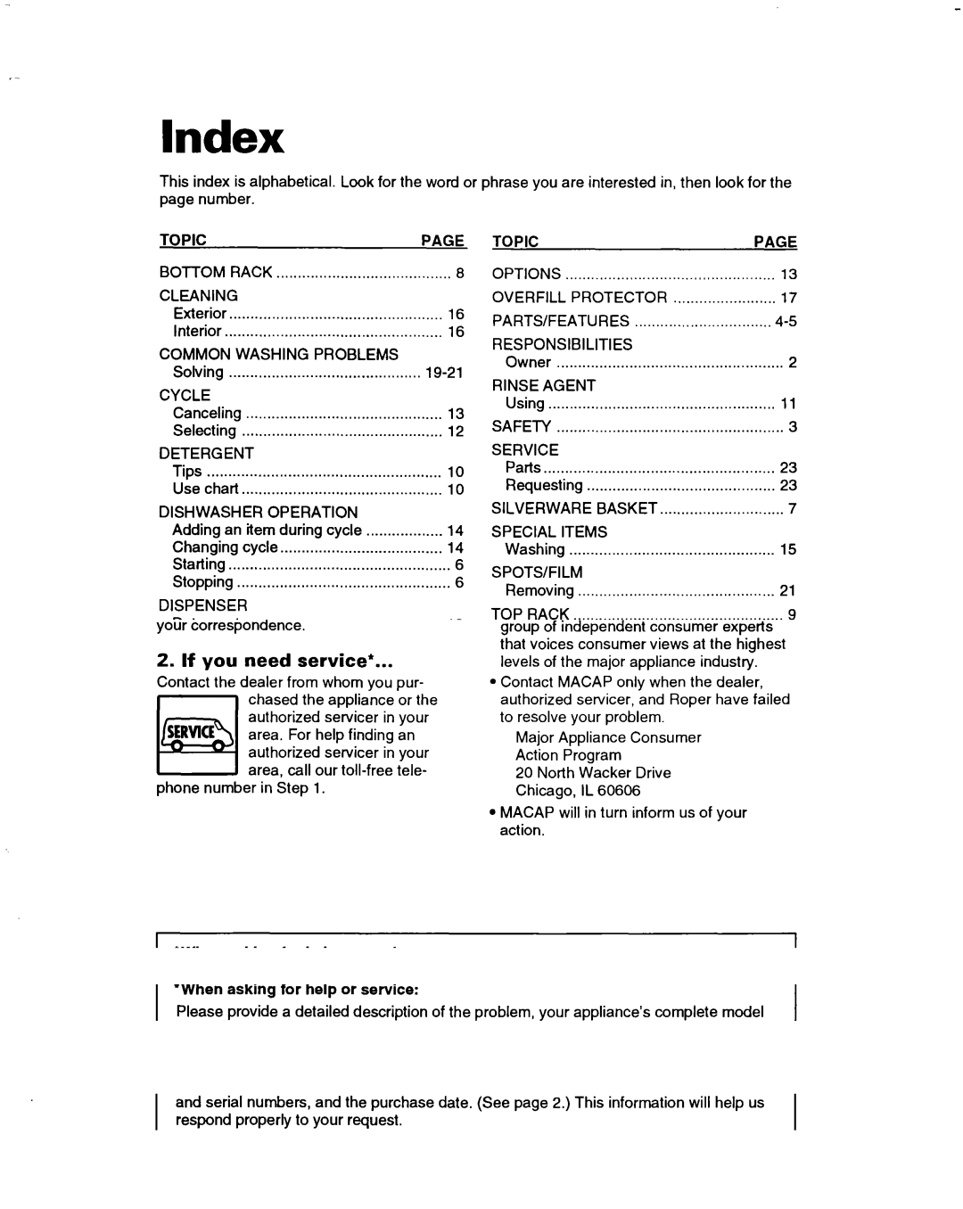 Whirlpool 3376809 warranty Index 