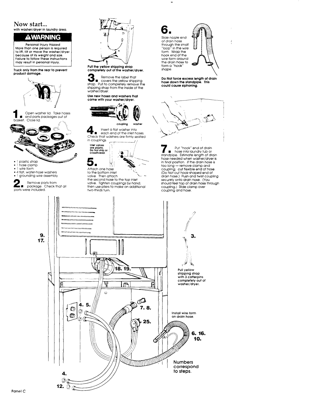 Whirlpool 3389589 installation instructions Now start, Numbers correspond to steps 