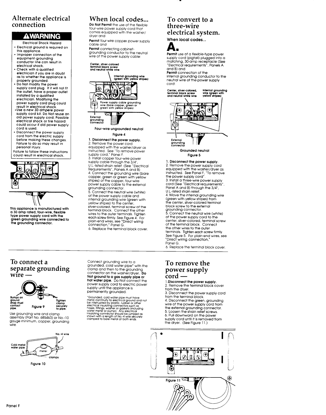 Whirlpool 3389589 Alternate electrical connection, When local codes, Convert To a Three-wire Electrical System, To remove 