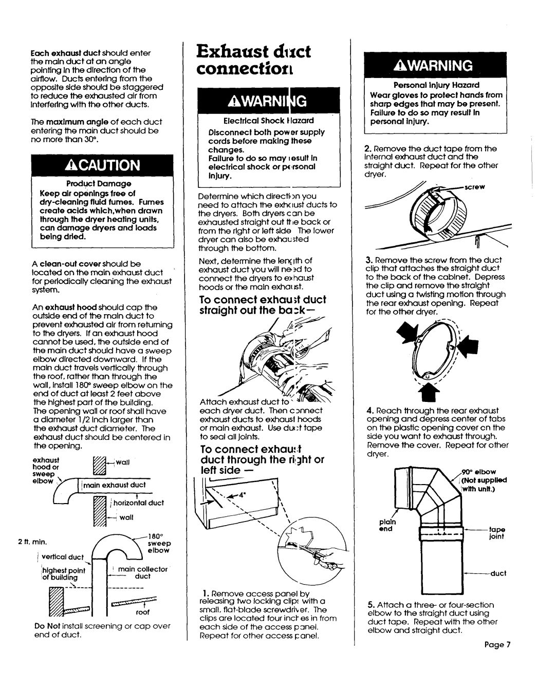 Whirlpool 3390148 To connect exhau Stduct straight out the ba zk, To connect exhau? duflclttlh~ugh the qht or 