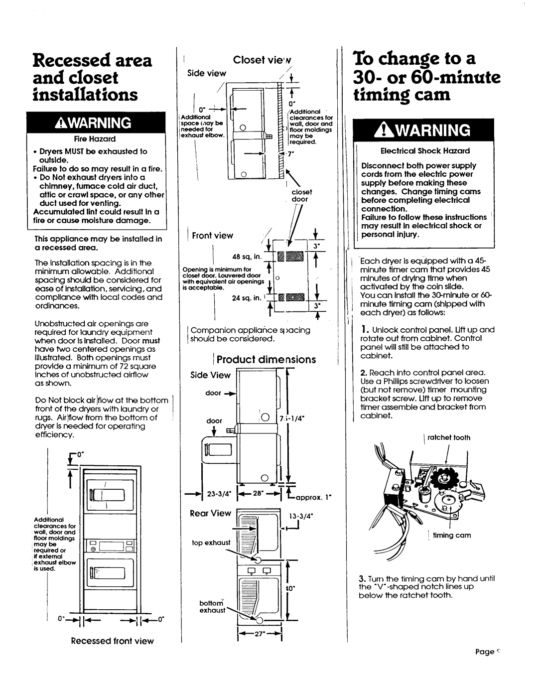 Whirlpool 3390148 Recessed area and closet installations, Closet Vieqnr, 1Product dimensions, Side View 