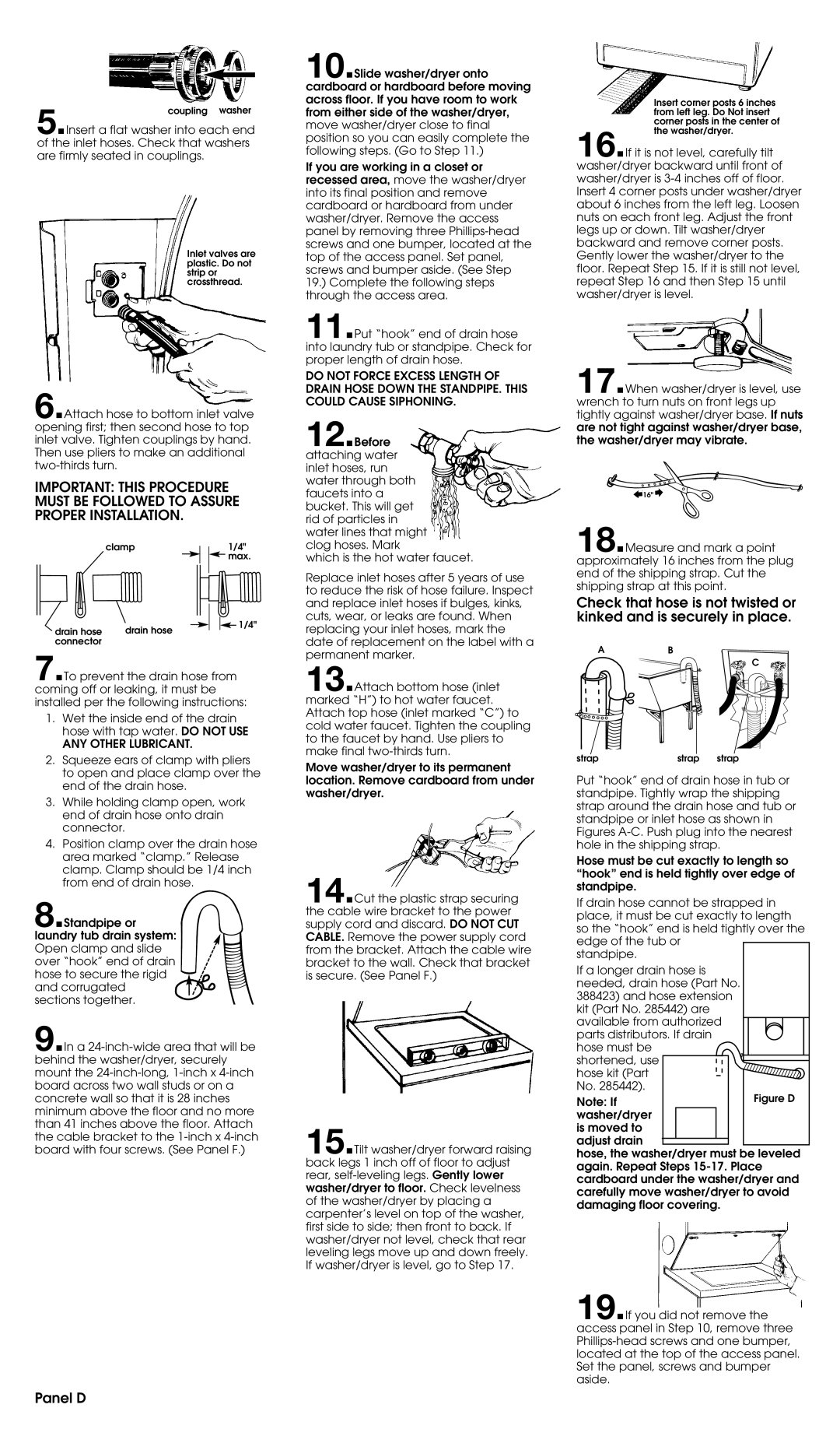 Whirlpool 3395326 installation instructions Panel D, Figure D 