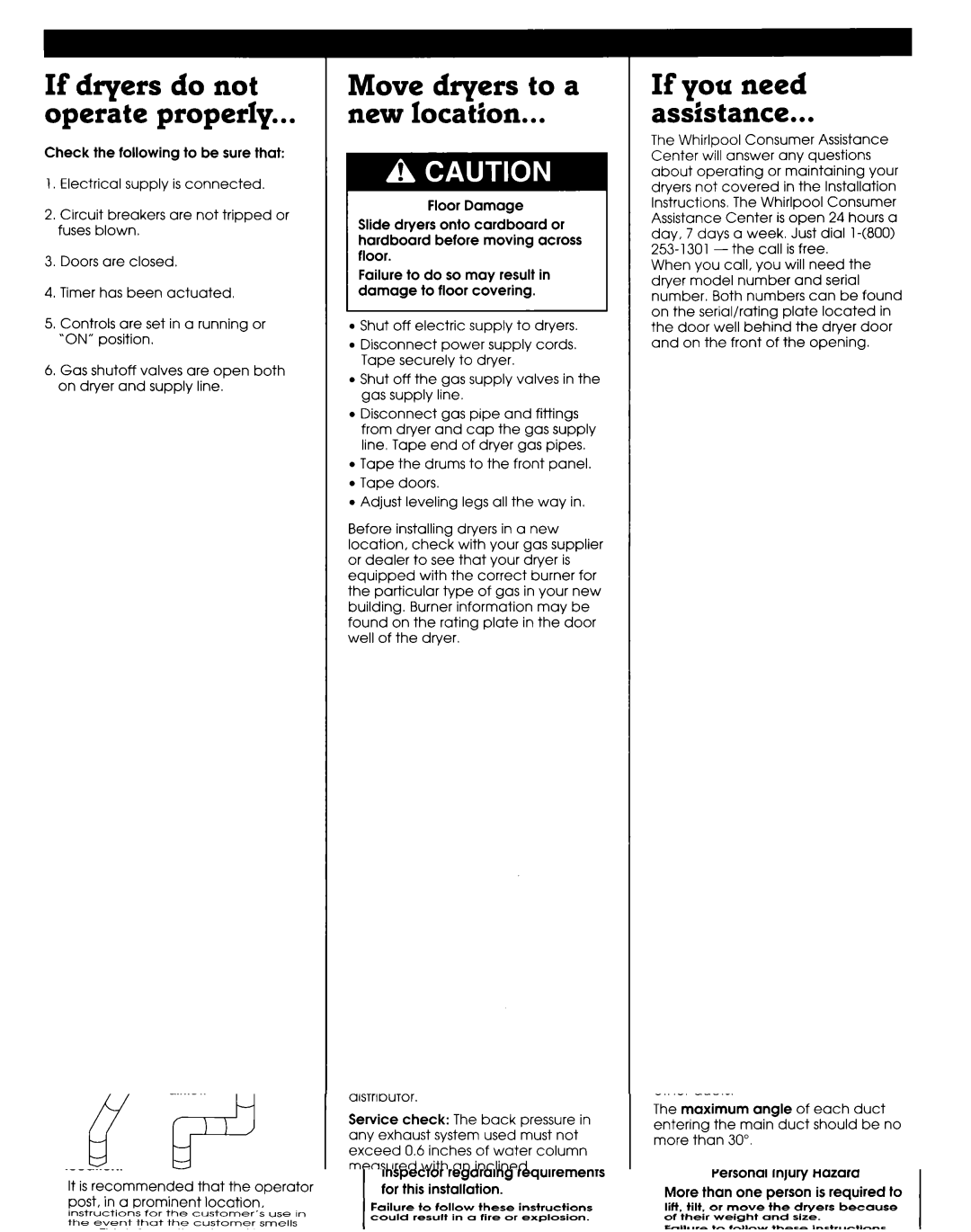 Whirlpool 3395339 manual If dryers do not Operate properly, Move dryers to a New location, If you need Assistance 