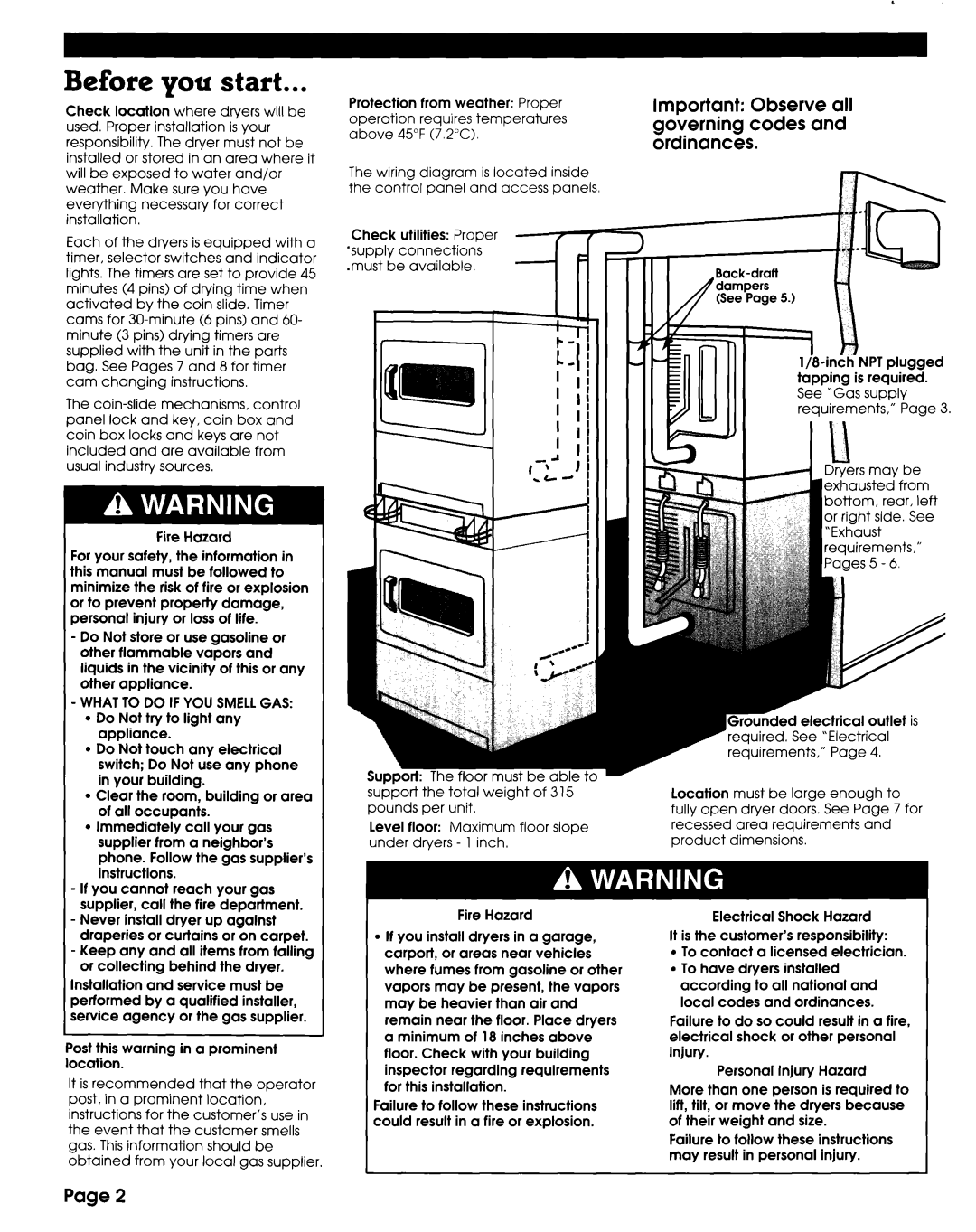 Whirlpool 3395339 Before you start, Important Observe all governing codes and ordinances, What to do if YOU Smell GAS 