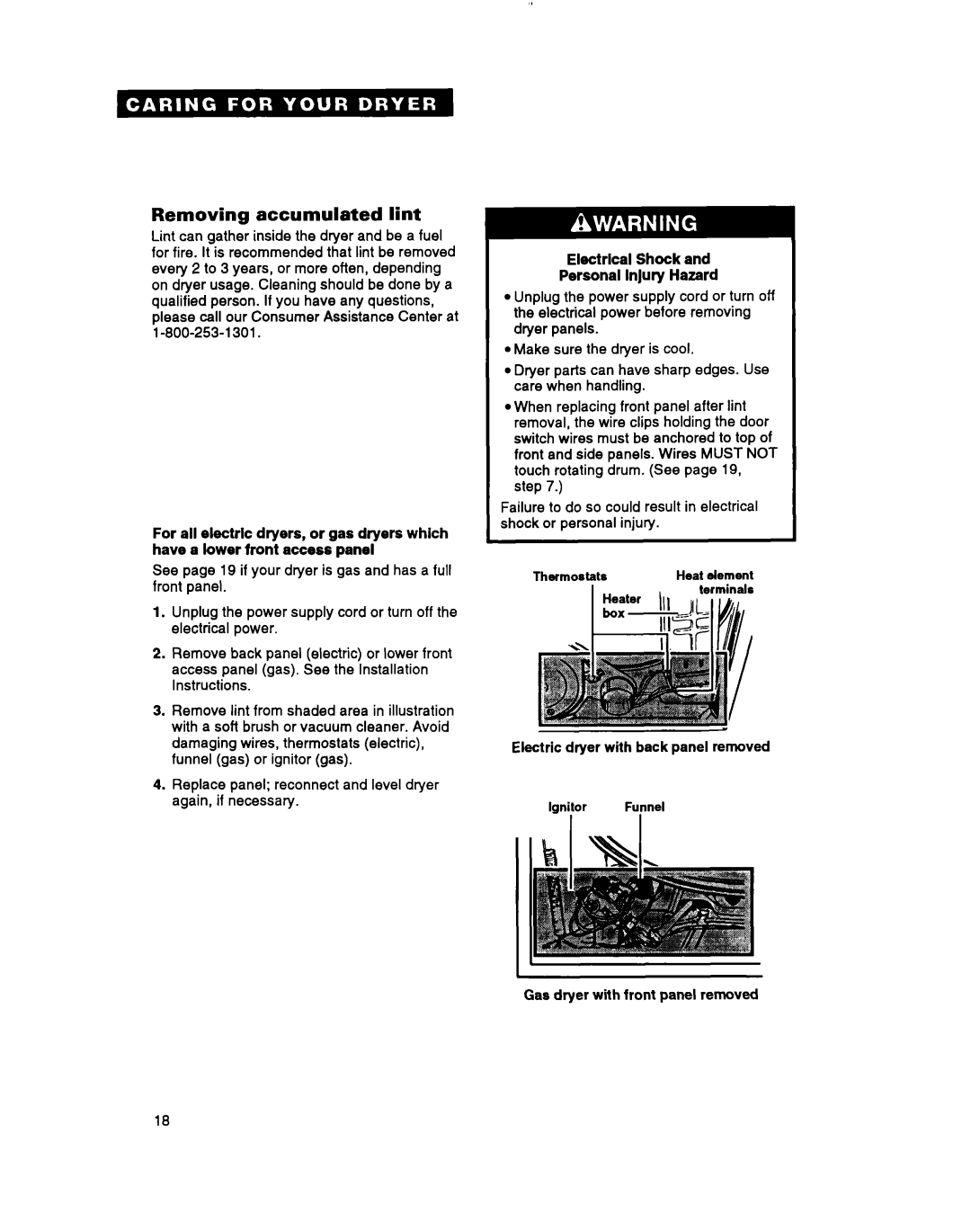 Whirlpool 3396304 warranty Removing accumulated lint 