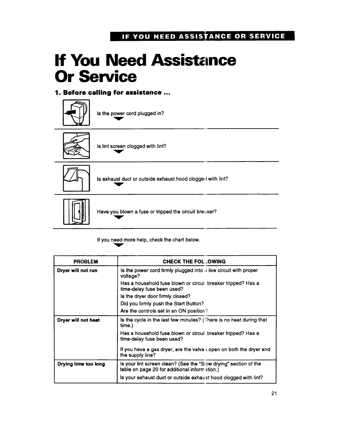 Whirlpool 3396311 manual If You Need Assistance Or Service, Before Calling For assistance 