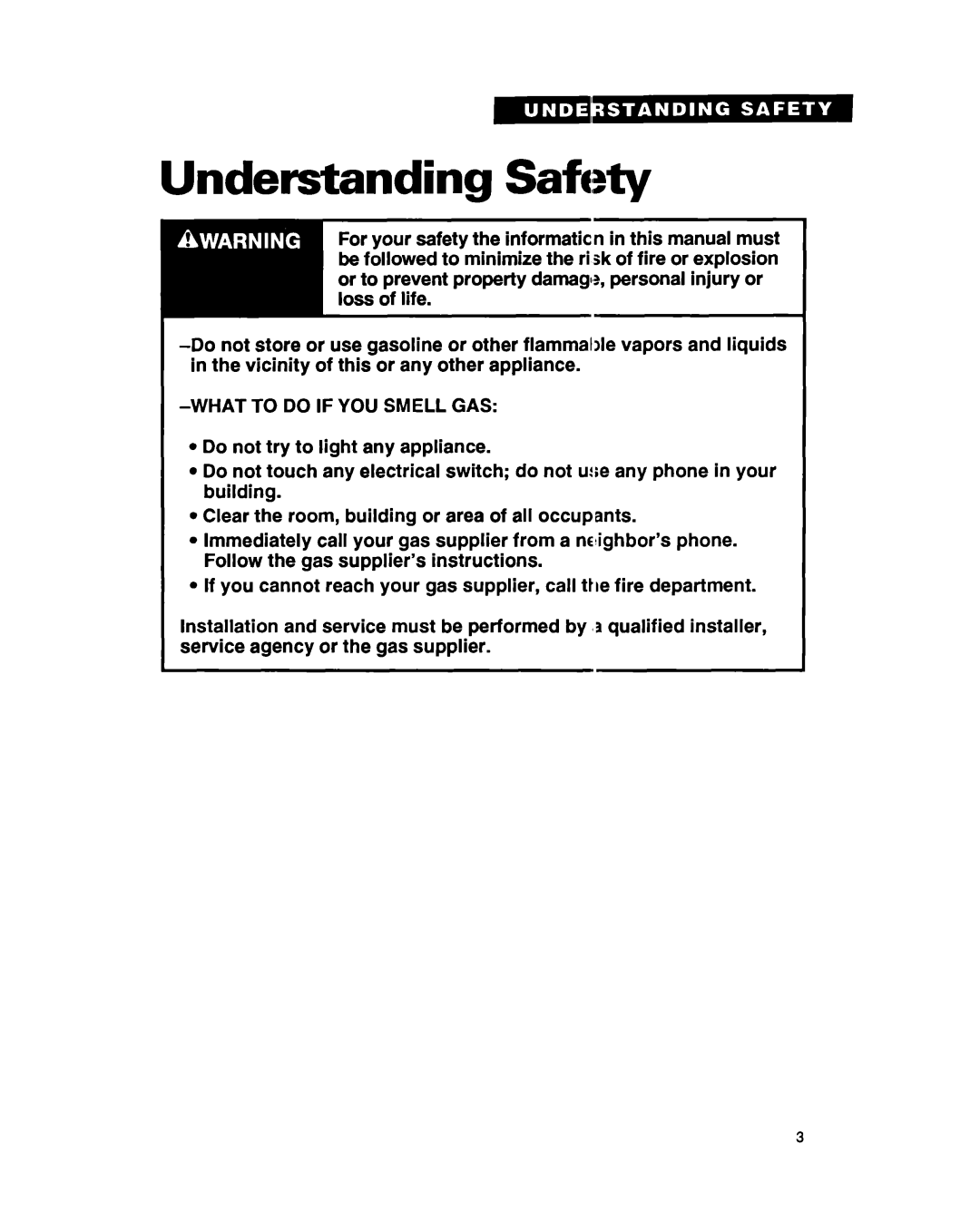 Whirlpool 3396311 manual Understanding Safety, What to do if YOU Smell GAS 