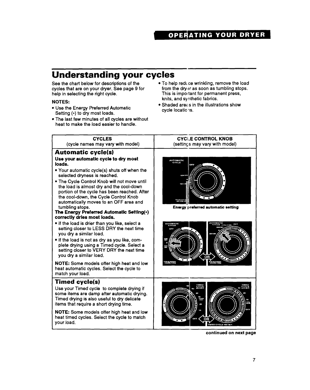 Whirlpool 3396311 manual Understanding your cycles, Automatic cycles, Timed cycles, Cycles 