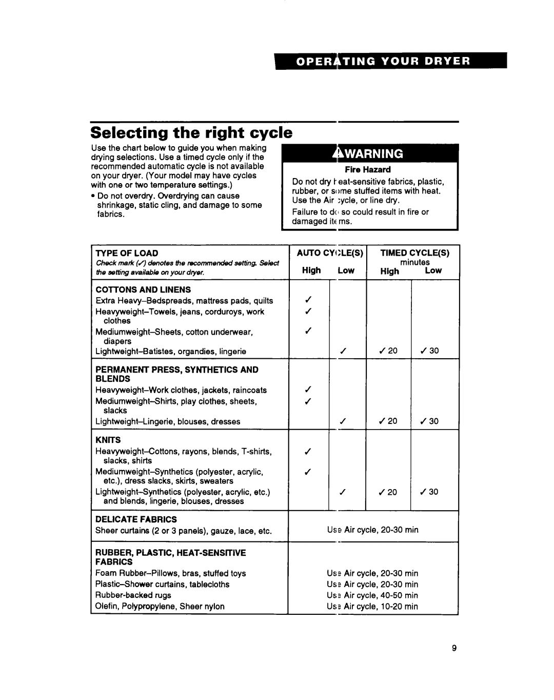 Whirlpool 3396311 manual Selecting the right cycle 