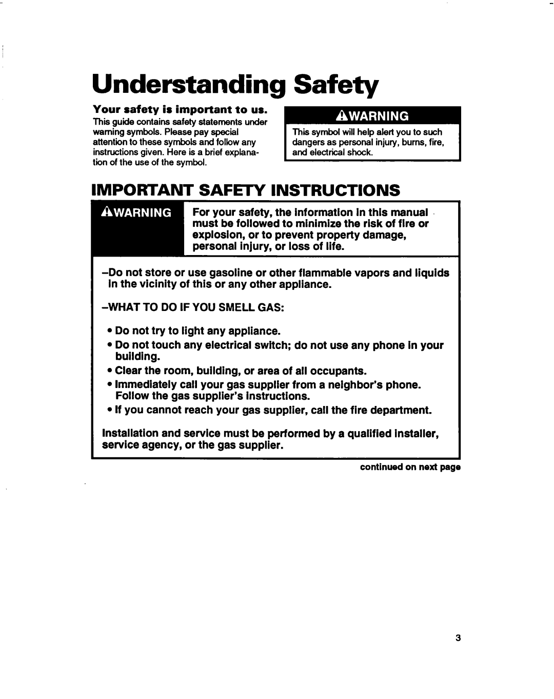 Whirlpool 3396314 warranty Understanding Safety, Important Safei-Y Instructions 