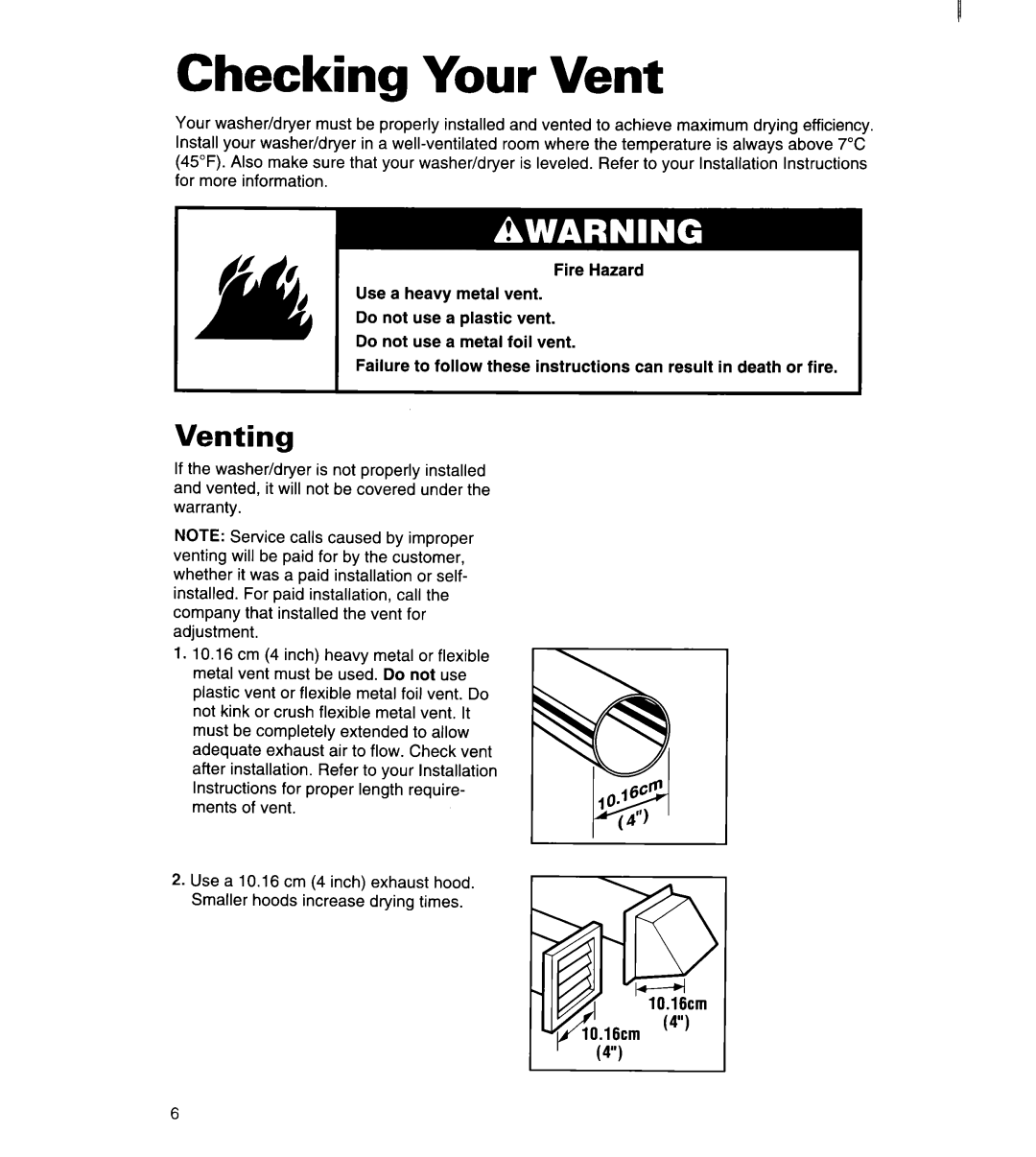 Whirlpool 3396315 manual Checking Your Vent, Venting 