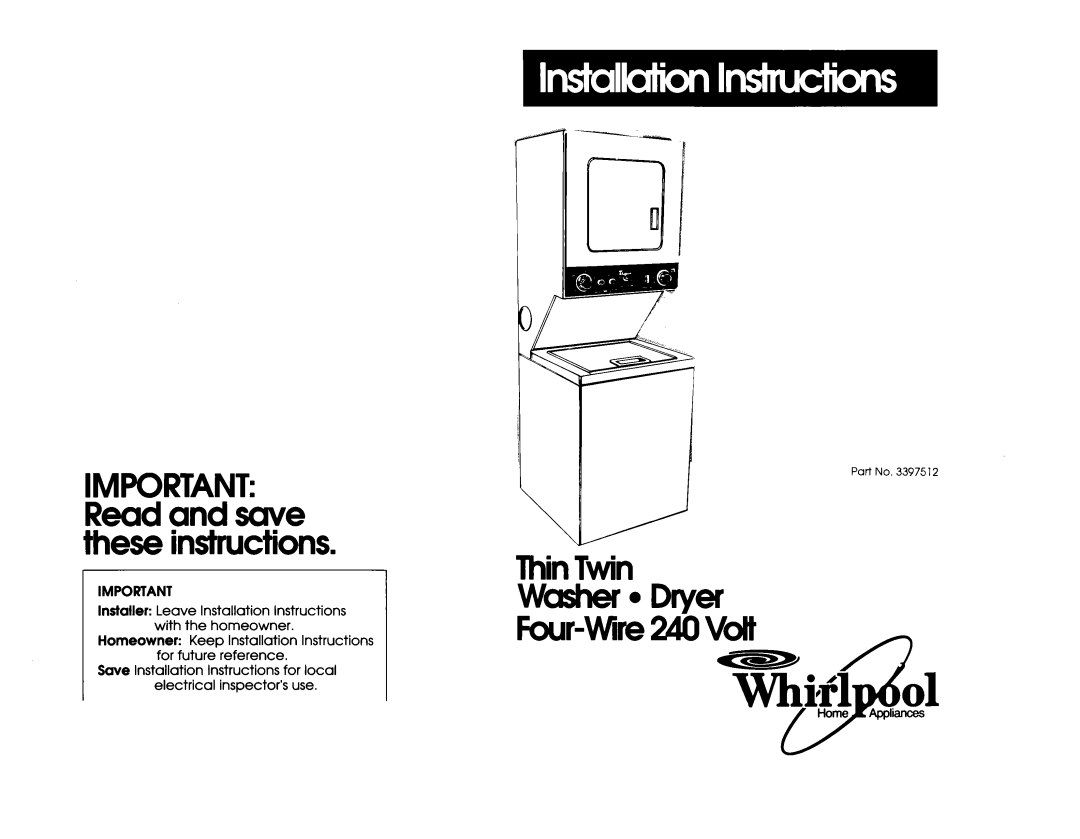 Whirlpool 3397512 installation instructions Nasherl Dryer Four-wireal0 vat 