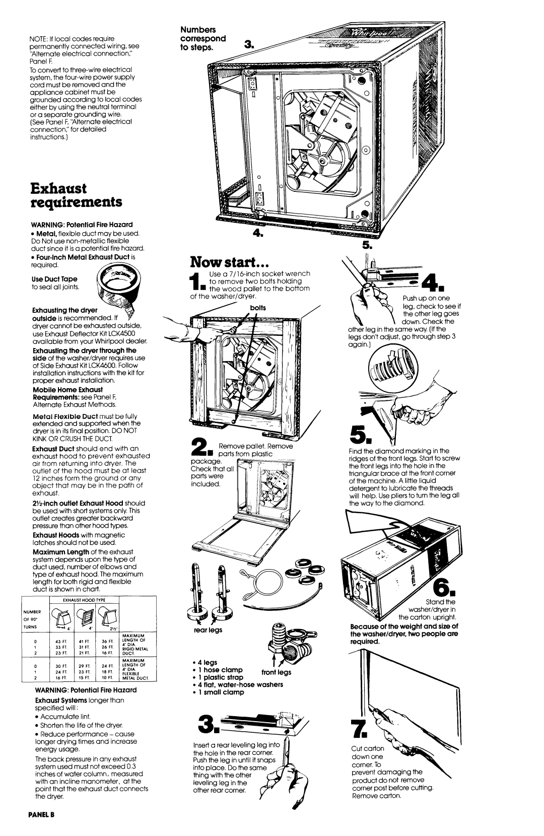 Whirlpool 3397512 installation instructions Now start, Use Duct Tape, Bolts, Panelb 