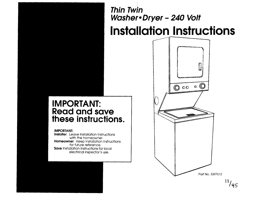 Whirlpool 3397612 installation instructions Installation Instructions 